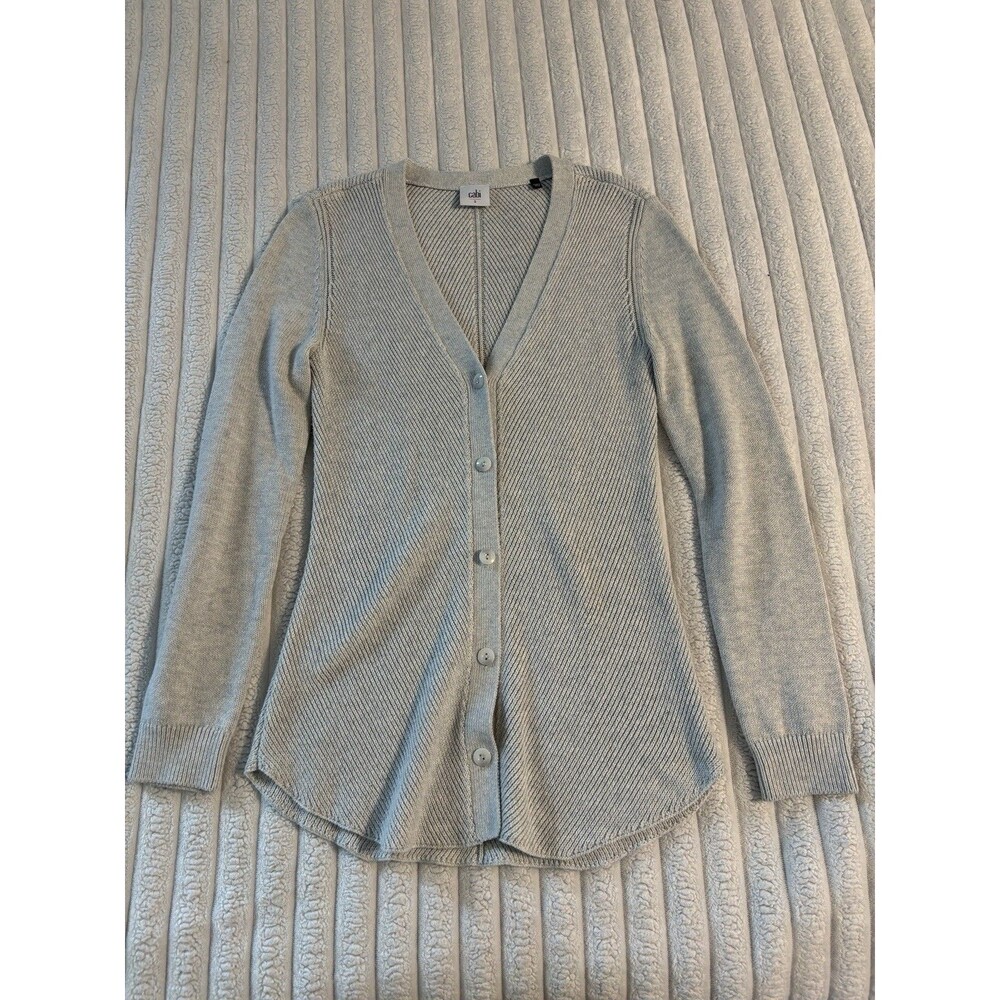 Cabi Long Sleeve V Neck Button Front Cardigan Sweater Womens Small Light Gray